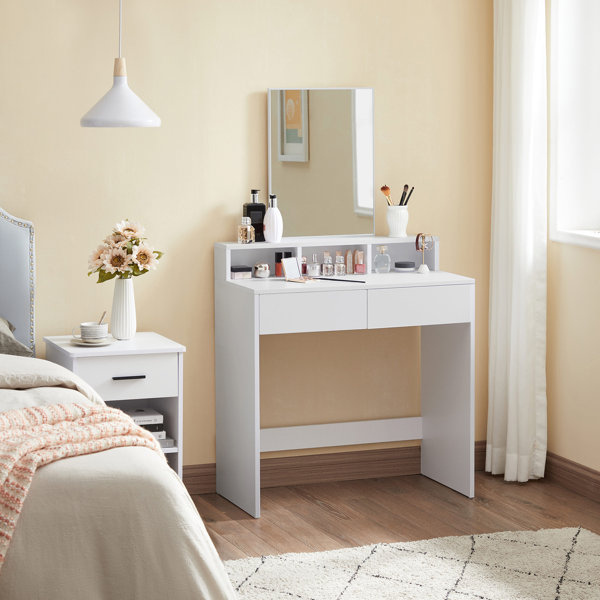 Dressing table with online storage behind mirror